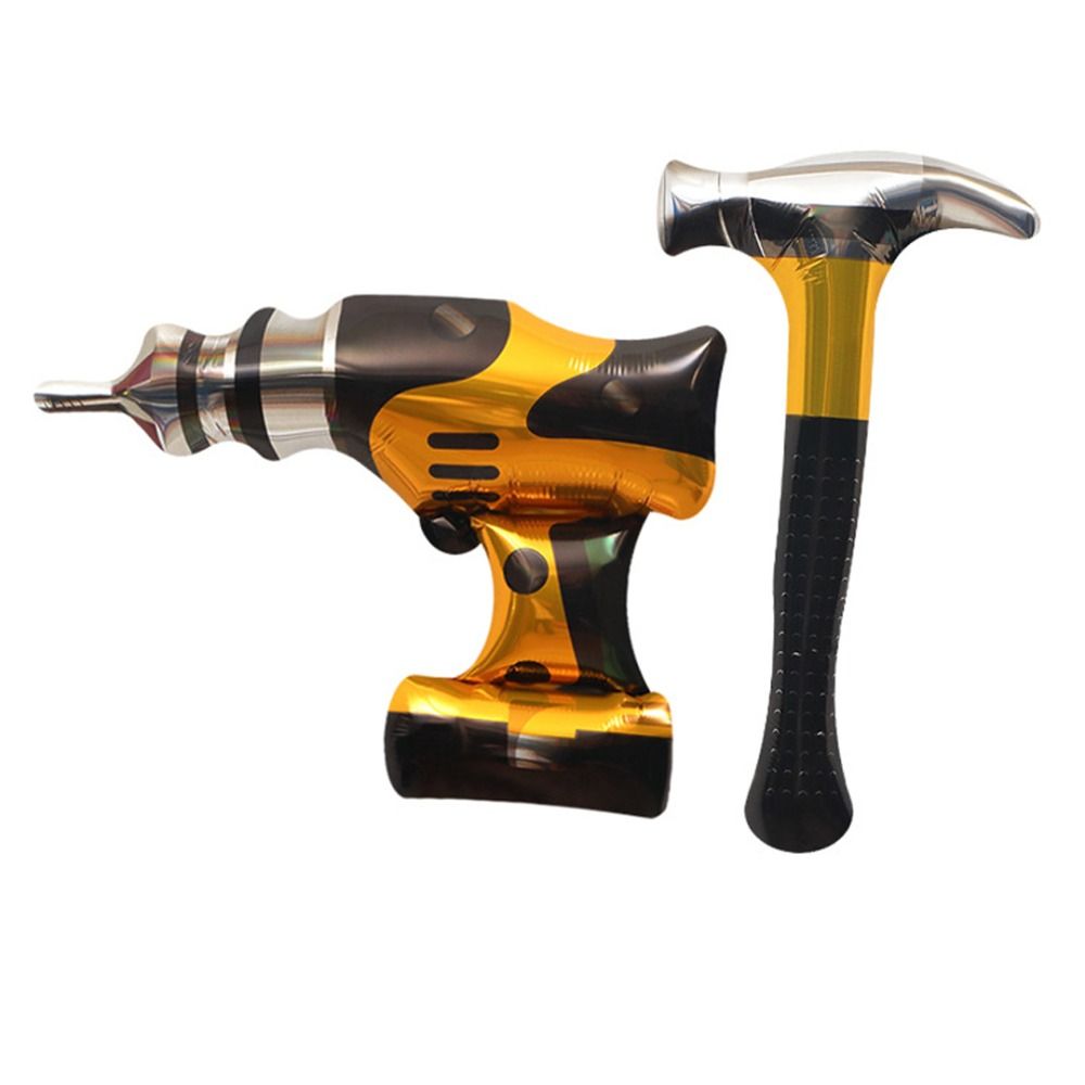 Power Tools Hammer - パワードリルハンマーモデリングバルーン、パーティーの装飾、レイアウトの小道具、写真のおもちゃ、漫画のツール、アルミニウムフィルムのハンド保持